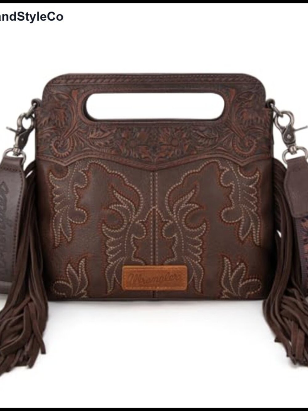 Faux Leather Western Crossbody Purse with Fringe and Top Handle